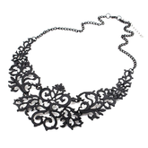 Kaamastra Laser Cut Baroque Statement Bib Necklace -black